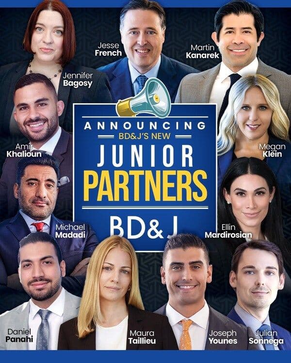 Image for BD&J Injury Lawyers Elevates Eleven to Junior Partner, Including Michael Madadi Among New Leaders